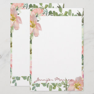 Roze waterverf flora gepersonaliseerd briefpapier