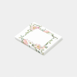 Roze waterverf flora gepersonaliseerd post-it® notes