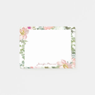 Roze waterverf flora gepersonaliseerd post-it® notes