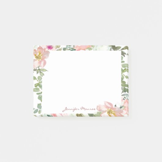 Roze waterverf flora gepersonaliseerd post-it® notes (Voorkant)