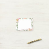 Roze waterverf flora gepersonaliseerd post-it® notes (Op bureau)