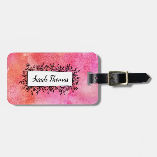 Roze waterverf floraal Gepersonaliseerd Bagagelabe Bagagelabel (Voorkant horizontaal)