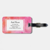 Roze waterverf floraal Gepersonaliseerd Bagagelabe Bagagelabel (Achterkant horizontaal)