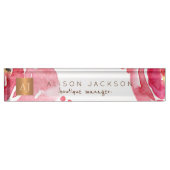 Roze waterverf floraal gouden koper monogram naambordje (Voorkant)