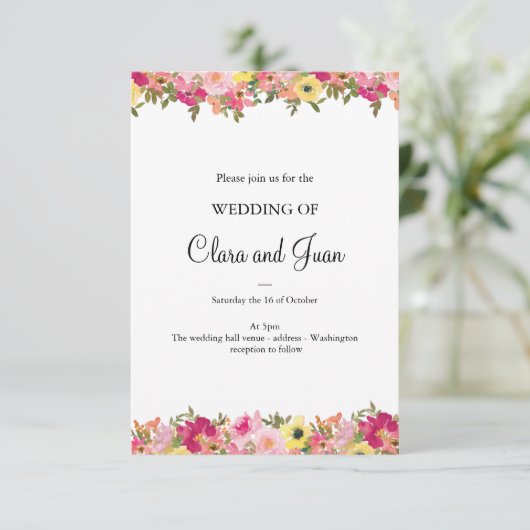 Roze waterverf floraal kaart (Staand voorkant)