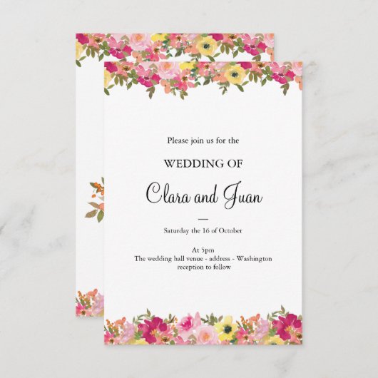 Roze waterverf floraal kaart (Voorkant / Achterkant)