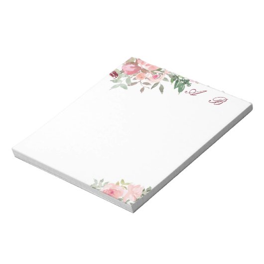 Roze waterverf floraal notitieblok (Linkerzijde)