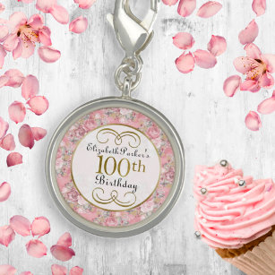  roze Waterverf Floral 100e verjaardag Charm