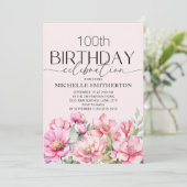Roze Waterverf Floral 100th Birthday Kaart (Staand voorkant)