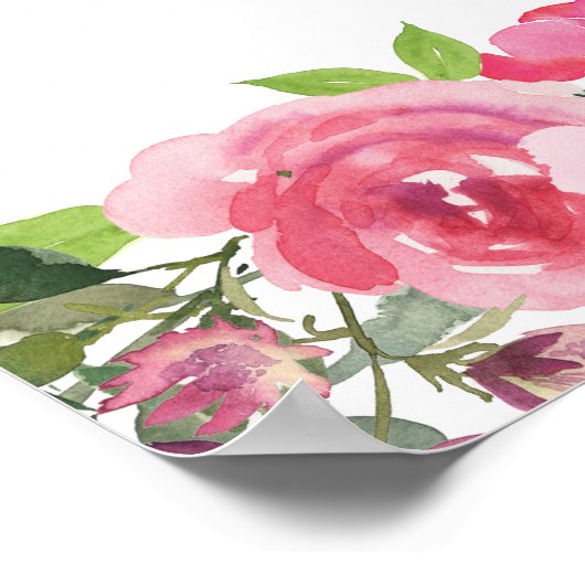 Roze Waterverf Floral 10-tabel zitplaatskaart Poster (Hoek)
