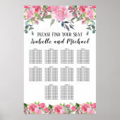 Roze Waterverf Floral 10-tabel zitplaatskaart Poster (Voorkant)