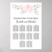 Roze Waterverf Floral 10-tabel zitplaatskaart Poster (Voorkant)