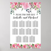 Roze Waterverf Floral 11-Tabel Zitkuur Poster (Voorkant)