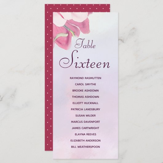 Roze Waterverf Floral 12 Names Table Place Kaarten (Voorkant / Achterkant)