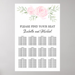 Roze Waterverf Floral 12-tabel Zitkaart Poster
