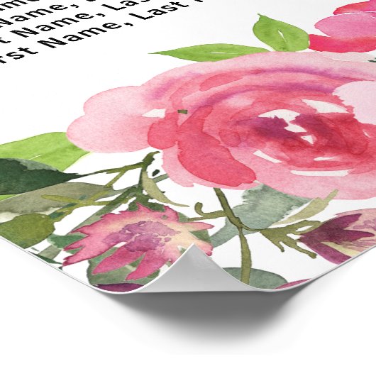 Roze Waterverf Floral 12-tabel Zitkaart Poster (Hoek)