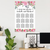 Roze Waterverf Floral 12-tabel Zitkaart Poster (Thuiskantoor)