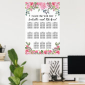 Roze Waterverf Floral 13-Tabel Zitkuur Poster (Thuiskantoor)