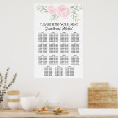 Roze Waterverf Floral 15-Tabel Zitkuur Poster (Keuken)