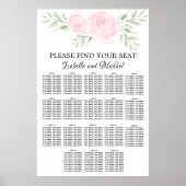 Roze Waterverf Floral 18-tabel zitplaatskaart Poster (Voorkant)