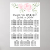 Roze Waterverf Floral 19-Tabel zitplaatskaart Poster (Voorkant)