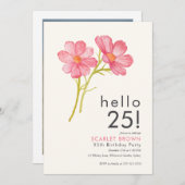 Roze Waterverf Floral 25ste geboortedag Kaart (Voorkant / Achterkant)