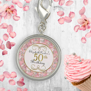  roze Waterverf Floral 50e verjaardag Charm