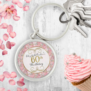  roze Waterverf Floral 60e verjaardag Sleutelhanger