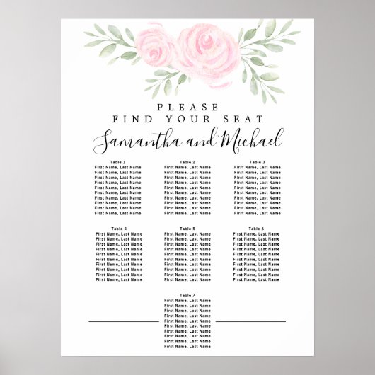 Roze Waterverf Floral 7-tabel Zitkuur Poster (Voorkant)