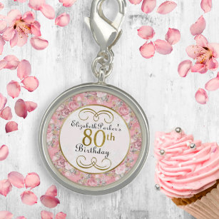  roze Waterverf Floral 80th Birthday Charm