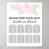 Roze Waterverf Floral 8-tabel zitplaatskaart Poster (Voorkant)