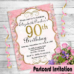 roze Waterverf Floral 90th Birthday Invite Briefkaart<br><div class="desc">roze Waterverf Floral 90th Birthday Invitation Briefkaart . Gemakkelijk om de steekproeftekst in uw eigen te veranderen door te klikken personaliseer dit. Klik verder aanpassen om het doopvonttype,  de kleur van de doopvont,  de doopvontgrootte te veranderen,  of de tekst of de ontwerpelementen toe te voegen/te schrappen/te veranderen.</div>