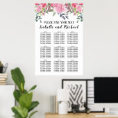 Roze Waterverf Floral 9-tabel zitplaatskaart Poster (Thuiskantoor)