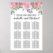 Roze Waterverf Floral 9-tabel zitplaatskaart Poster (Voorkant)