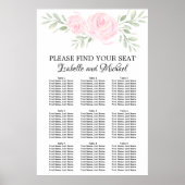 Roze Waterverf Floral 9-tabel zitplaatskaart Poster (Voorkant)