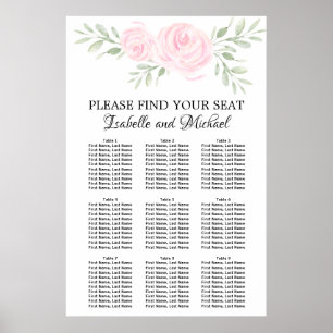 Roze Waterverf Floral 9-tabel zitplaatskaart Poster