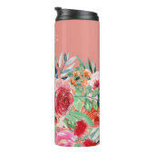 Roze Waterverf Floral Aangepaste Bridesmaid Naam Thermosbeker (Geroteerd rechts)