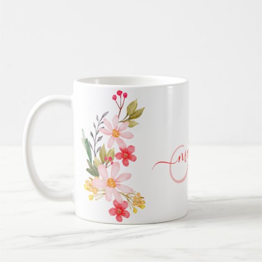  roze Waterverf Floral Aangepaste Monogram Naam Koffiemok (Links)