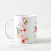  roze Waterverf Floral Aangepaste Monogram Naam Koffiemok (Links)