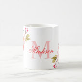 roze Waterverf Floral Aangepaste Monogram Naam Koffiemok (Center)