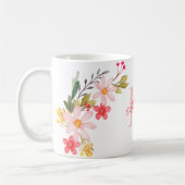 roze Waterverf Floral Aangepaste Monogram Naam Koffiemok (Links)