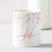  roze Waterverf Floral Aangepaste Monogram Naam