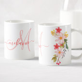  roze Waterverf Floral Aangepaste Monogram Naam Koffiemok