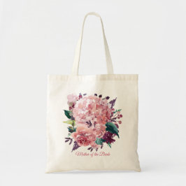  roze Waterverf Floral | Aangepaste tekst Tote Bag
