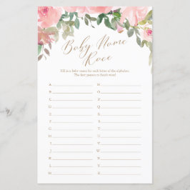 Roze Waterverf Floral Baby naam Race Game