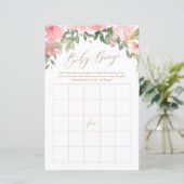 Roze Waterverf Floral Baby shower Bingo Game (Staand voorkant)