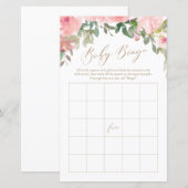 Roze Waterverf Floral Baby shower Bingo Game (Voorkant / Achterkant)
