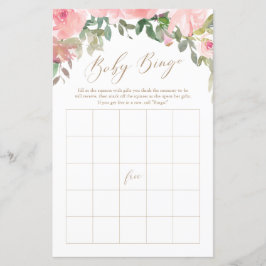 Roze Waterverf Floral Baby shower Bingo Game