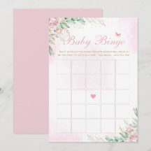 Roze Waterverf Floral Baby shower Bingo Game