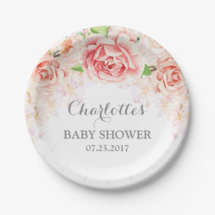 Roze Waterverf Floral Baby shower Bord